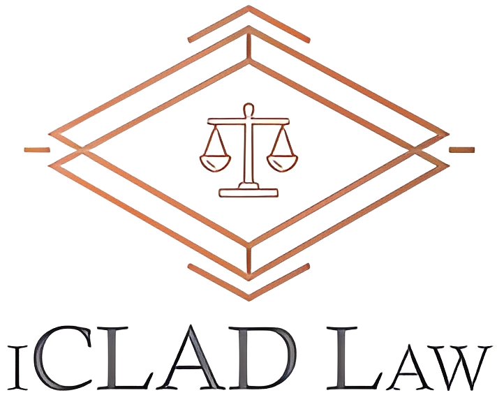 Logo of iCLAD Law with scales.