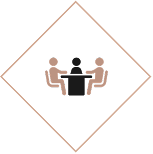 Three people sitting at a table icon.