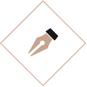 Fountain pen nib icon on diamond background.