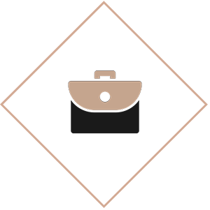 Briefcase icon inside a diamond shape.