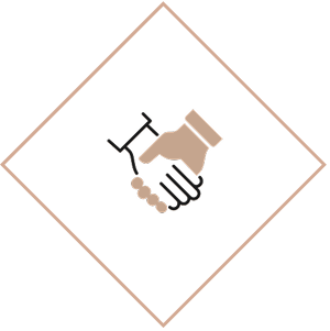 Handshake symbol inside a diamond shape.