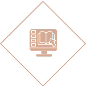 Computer screen with book and cursor icon.